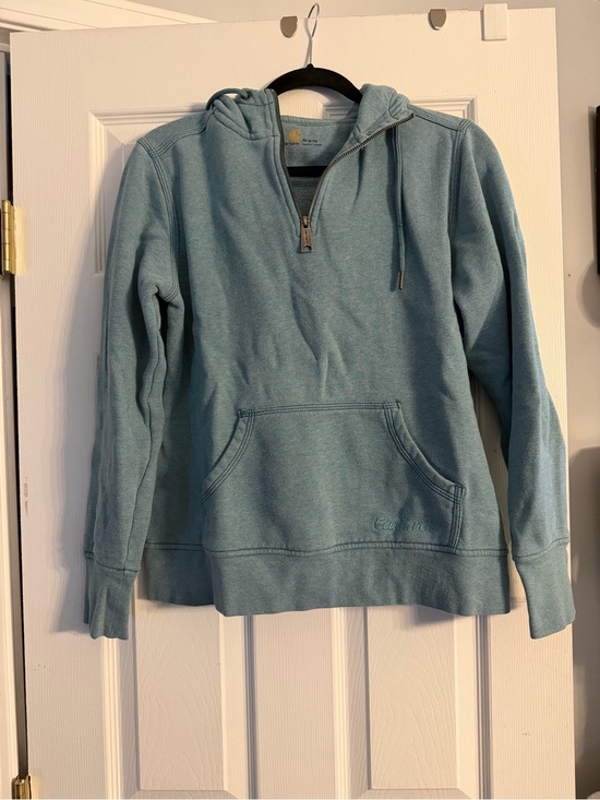 Carhartt Tops - Carhartt Women's Hooded Half-Zip Sweatshirt in Light Teal